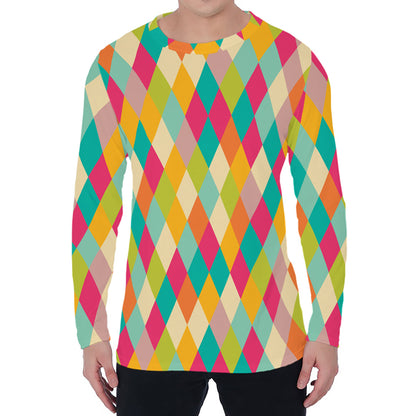 Retro Harlequin Pattern Print Men's Long Sleeve T-Shirt