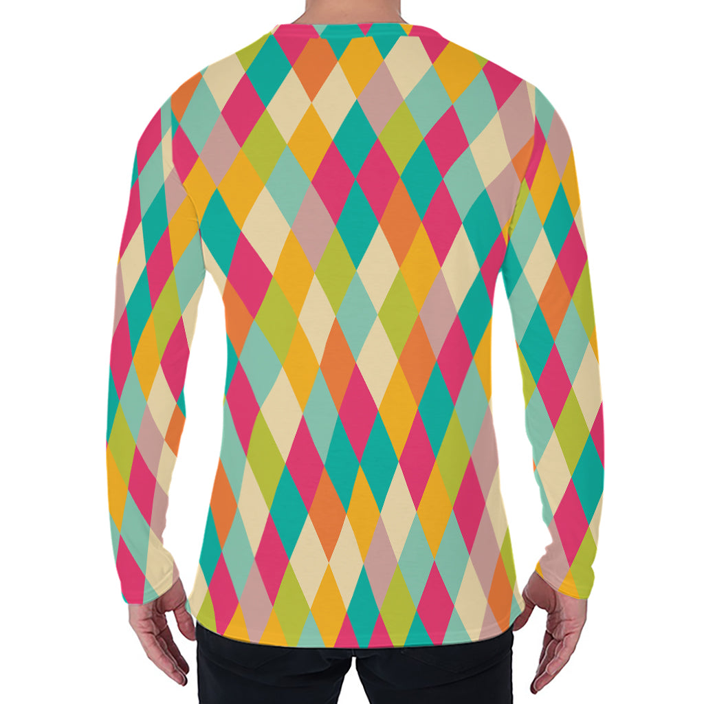 Retro Harlequin Pattern Print Men's Long Sleeve T-Shirt