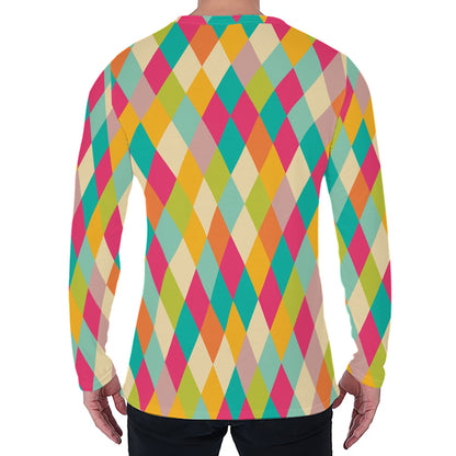 Retro Harlequin Pattern Print Men's Long Sleeve T-Shirt