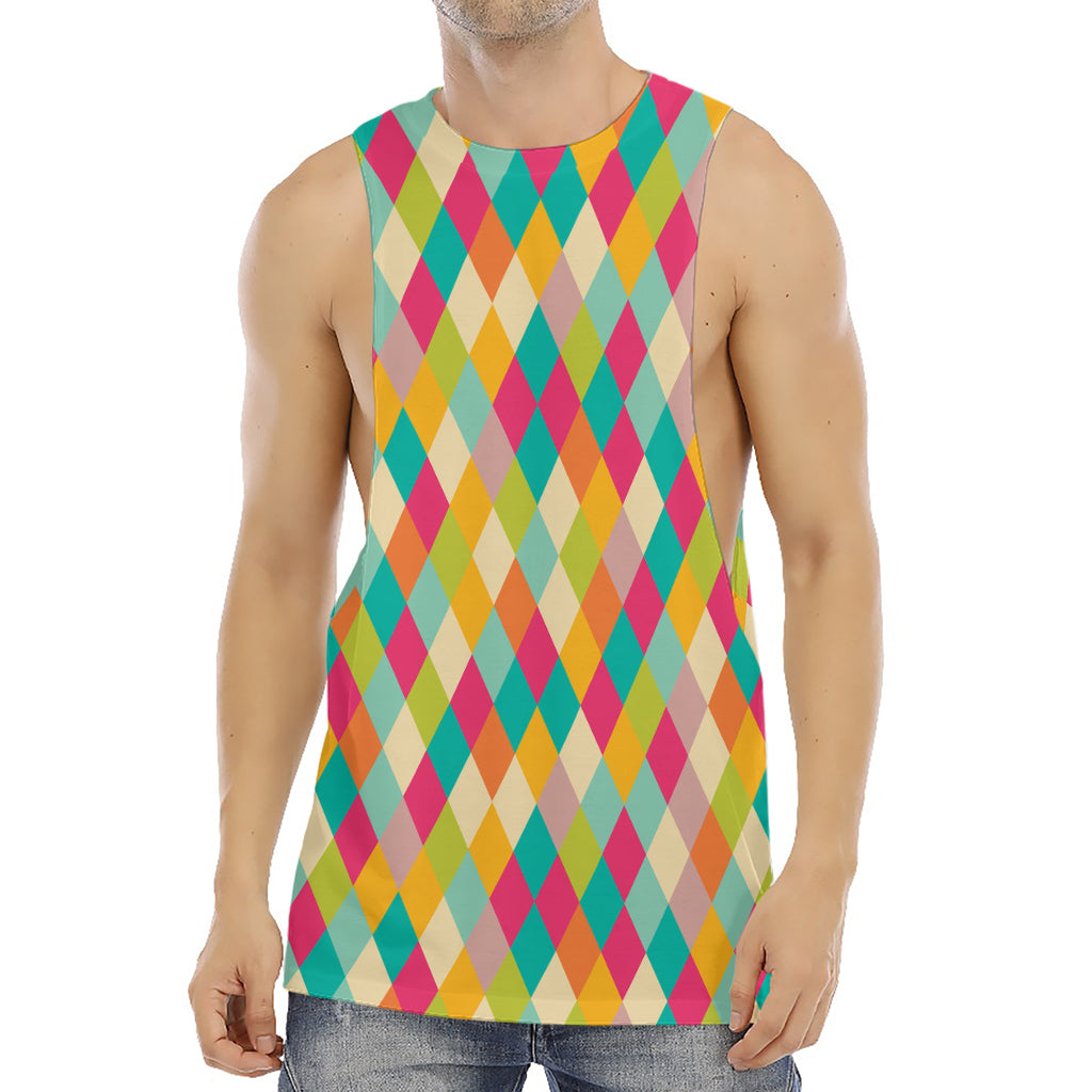Retro Harlequin Pattern Print Men's Muscle Tank Top