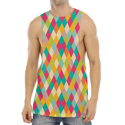 Retro Harlequin Pattern Print Men's Muscle Tank Top