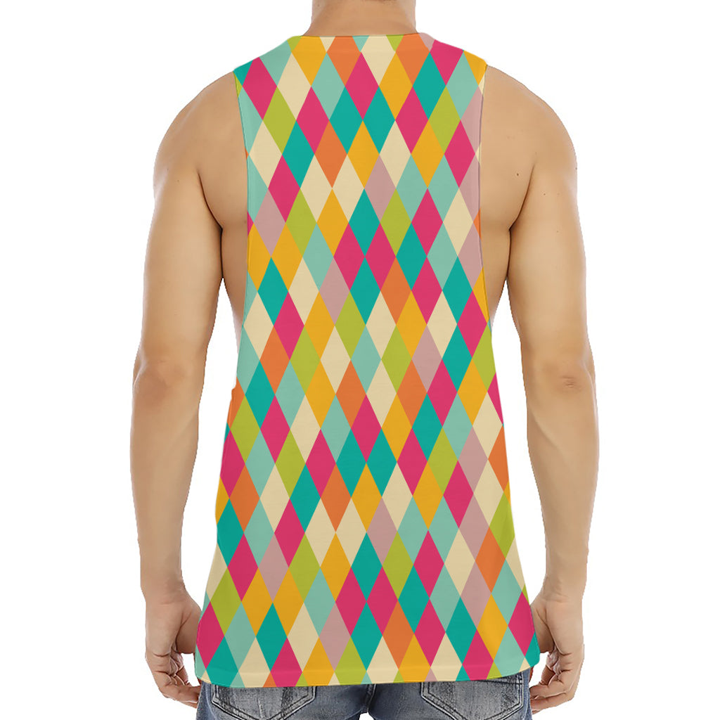 Retro Harlequin Pattern Print Men's Muscle Tank Top