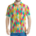 Retro Harlequin Pattern Print Men's Polo Shirt