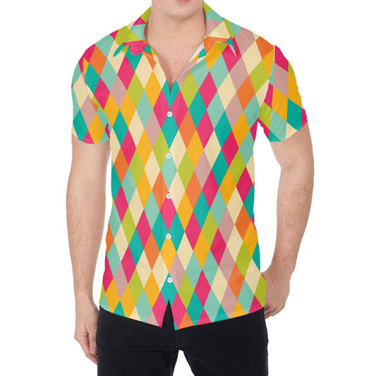 Retro Harlequin Pattern Print Men's Shirt