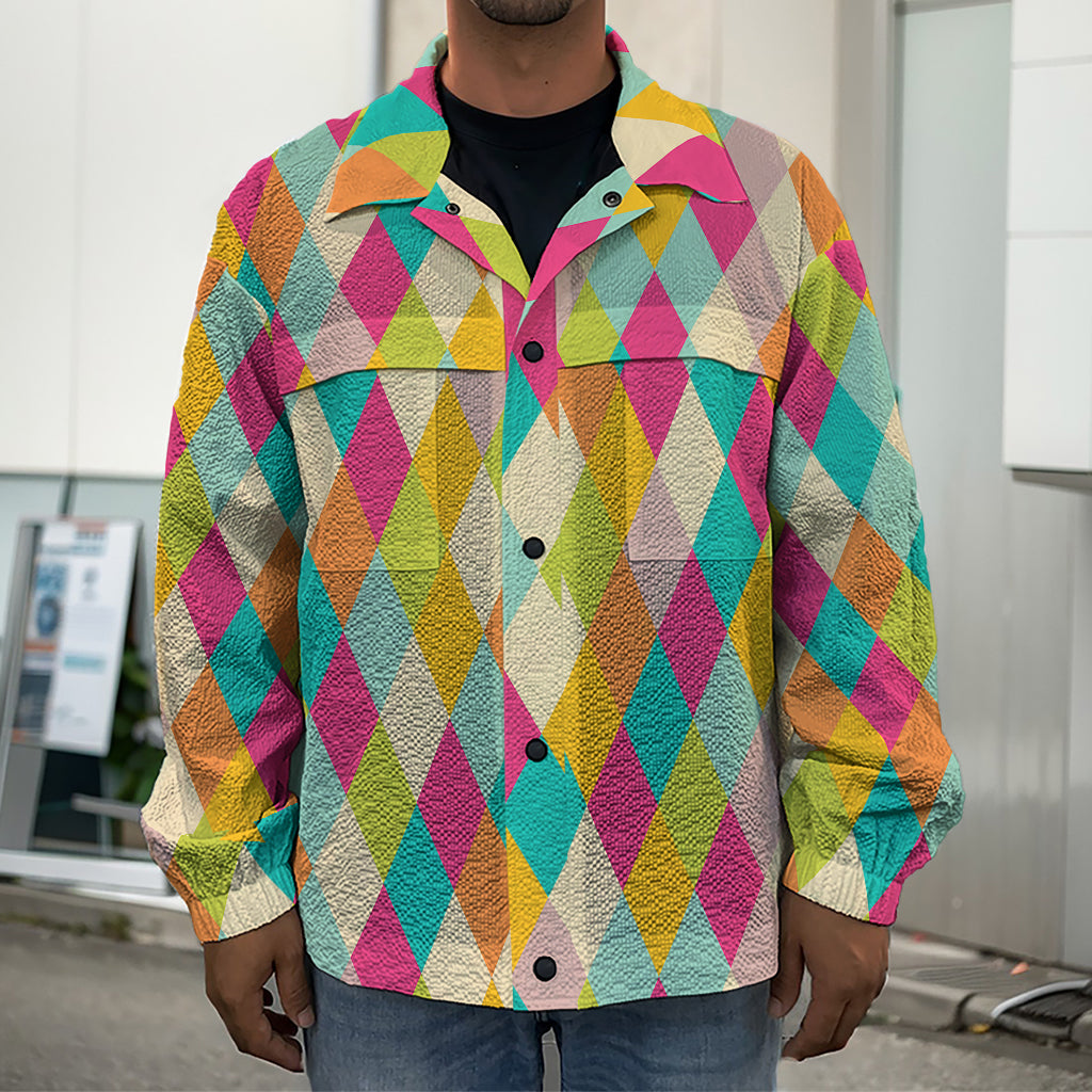 Retro Harlequin Pattern Print Men's Shirt Jacket