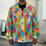Retro Harlequin Pattern Print Men's Shirt Jacket