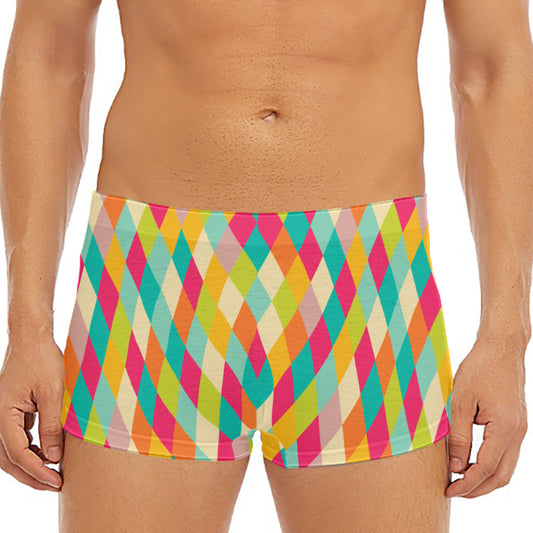 Retro Harlequin Pattern Print Men's Short Boxer Briefs