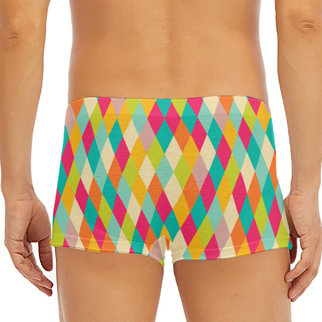 Retro Harlequin Pattern Print Men's Short Boxer Briefs