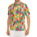 Retro Harlequin Pattern Print Men's Short Sleeve Rash Guard