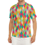 Retro Harlequin Pattern Print Men's Short Sleeve Rash Guard