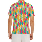 Retro Harlequin Pattern Print Men's Short Sleeve Rash Guard
