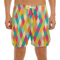 Retro Harlequin Pattern Print Men's Split Running Shorts