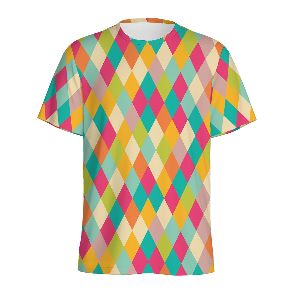 Retro Harlequin Pattern Print Men's Sports T-Shirt