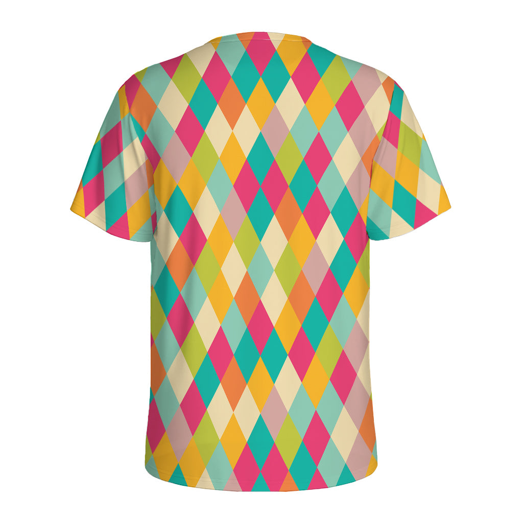 Retro Harlequin Pattern Print Men's Sports T-Shirt