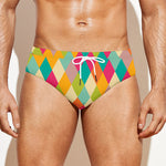Retro Harlequin Pattern Print Men's Swim Briefs