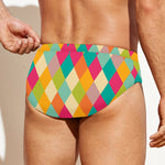 Retro Harlequin Pattern Print Men's Swim Briefs