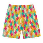 Retro Harlequin Pattern Print Men's Swim Trunks