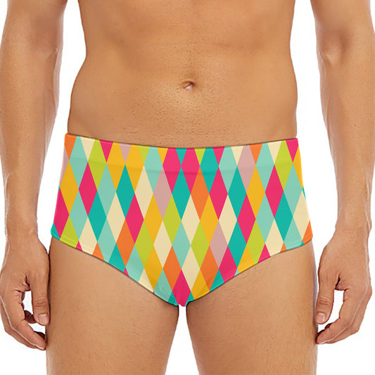 Retro Harlequin Pattern Print Men's Triangle Swim Briefs