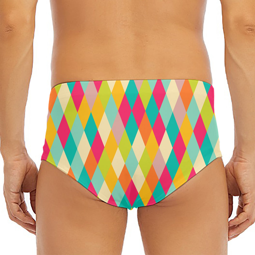 Retro Harlequin Pattern Print Men's Triangle Swim Briefs