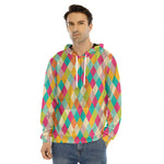 Retro Harlequin Pattern Print Men's Velvet Pullover Hoodie