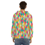 Retro Harlequin Pattern Print Men's Velvet Pullover Hoodie