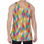 Retro Harlequin Pattern Print Men's Velvet Tank Top