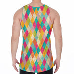 Retro Harlequin Pattern Print Men's Velvet Tank Top