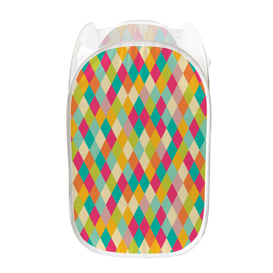 Retro Harlequin Pattern Print Mesh Laundry Hamper