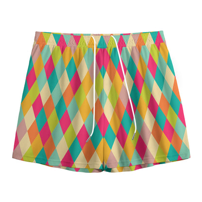 Retro Harlequin Pattern Print Mesh Shorts