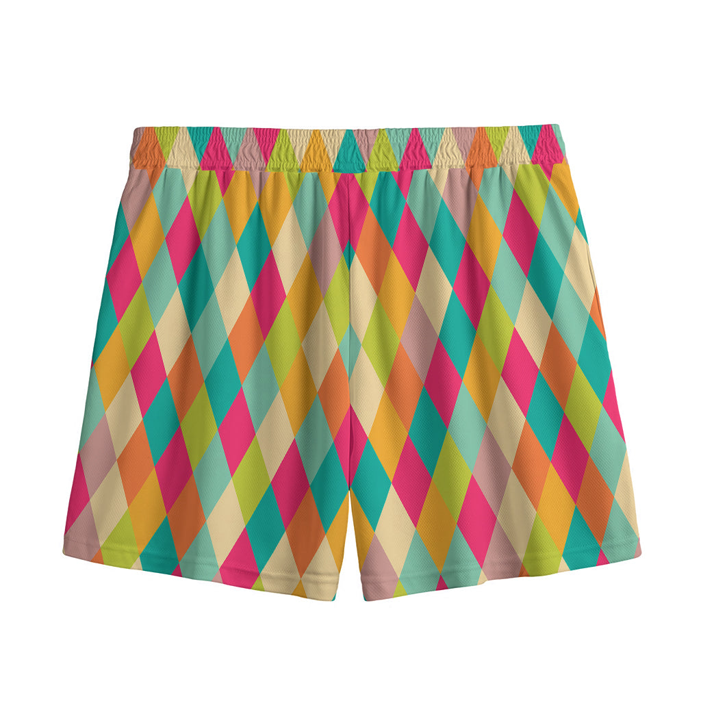 Retro Harlequin Pattern Print Mesh Shorts