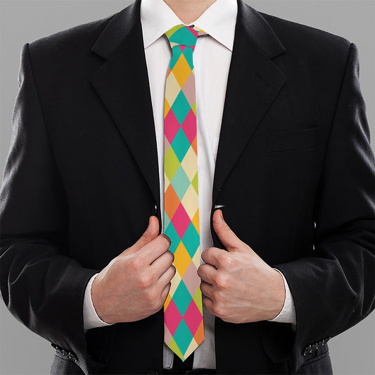 Retro Harlequin Pattern Print Necktie
