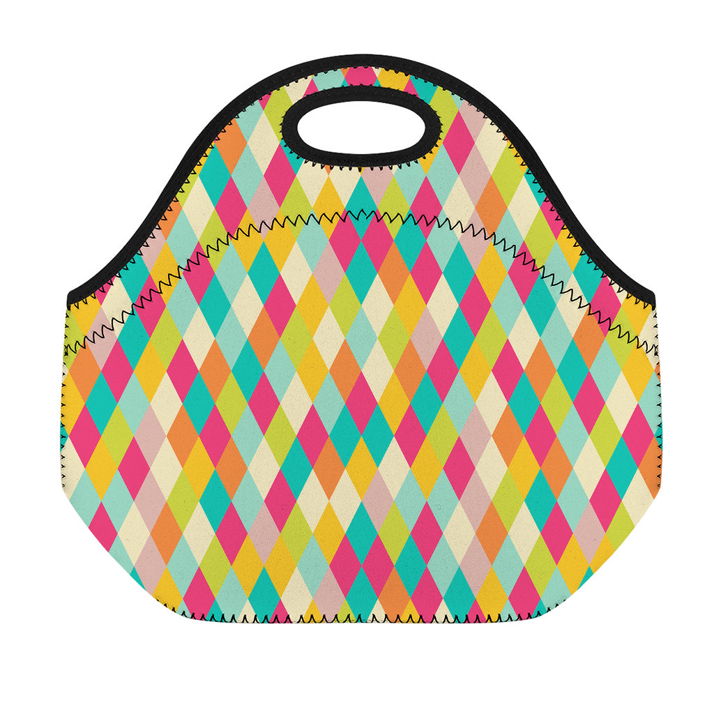 Retro Harlequin Pattern Print Neoprene Lunch Bag