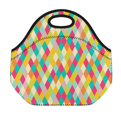 Retro Harlequin Pattern Print Neoprene Lunch Bag