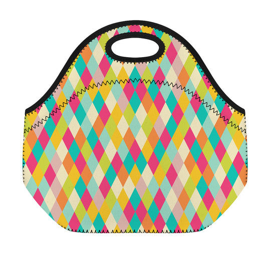 Retro Harlequin Pattern Print Neoprene Lunch Bag