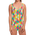 Retro Harlequin Pattern Print One Piece Swimsuit