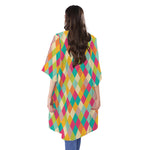 Retro Harlequin Pattern Print Open Front Beach Cover Up