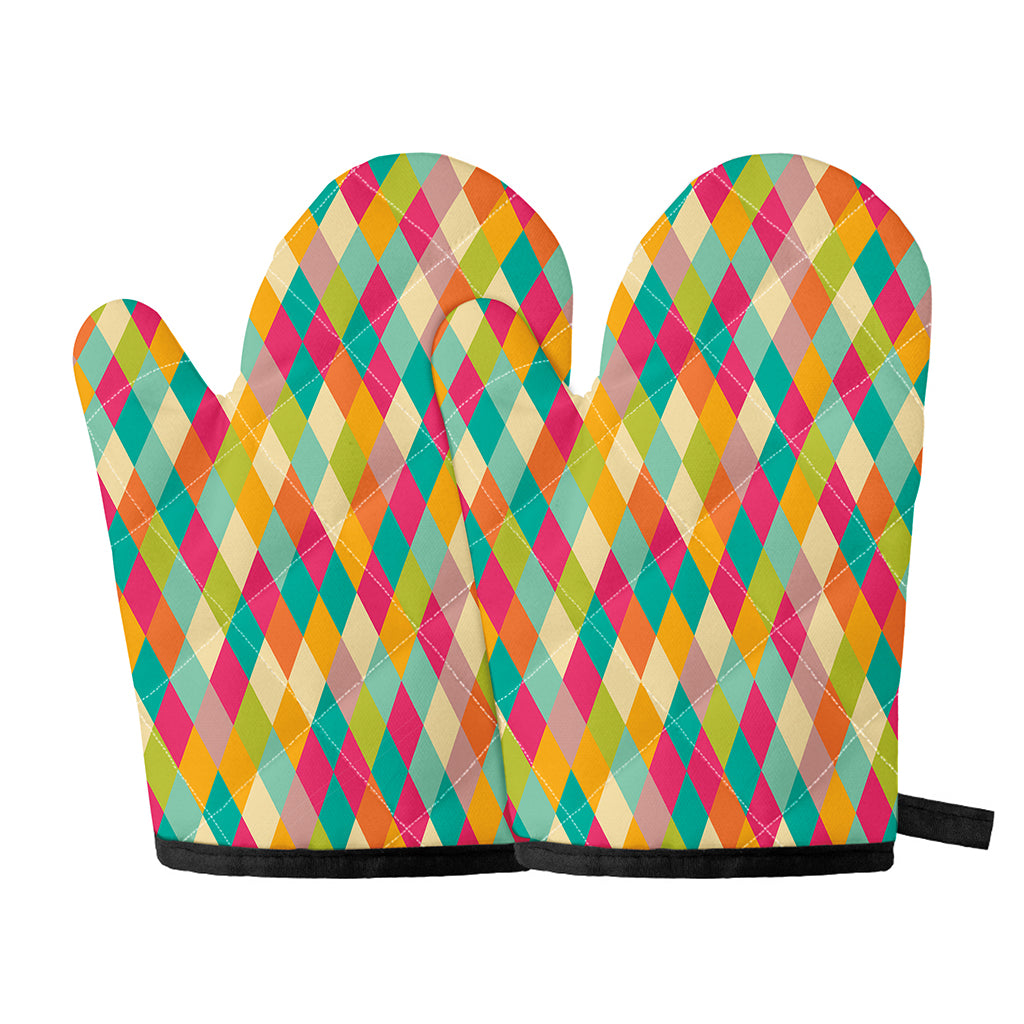 Retro Harlequin Pattern Print Oven Mitts