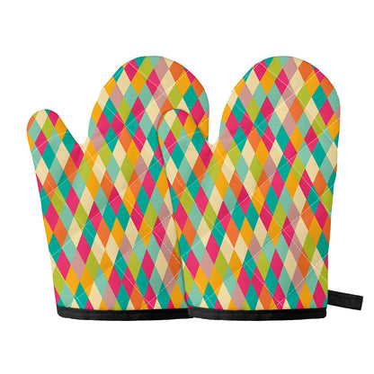 Retro Harlequin Pattern Print Oven Mitts