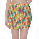 Retro Harlequin Pattern Print Pencil Mini Skirt