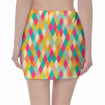 Retro Harlequin Pattern Print Pencil Mini Skirt