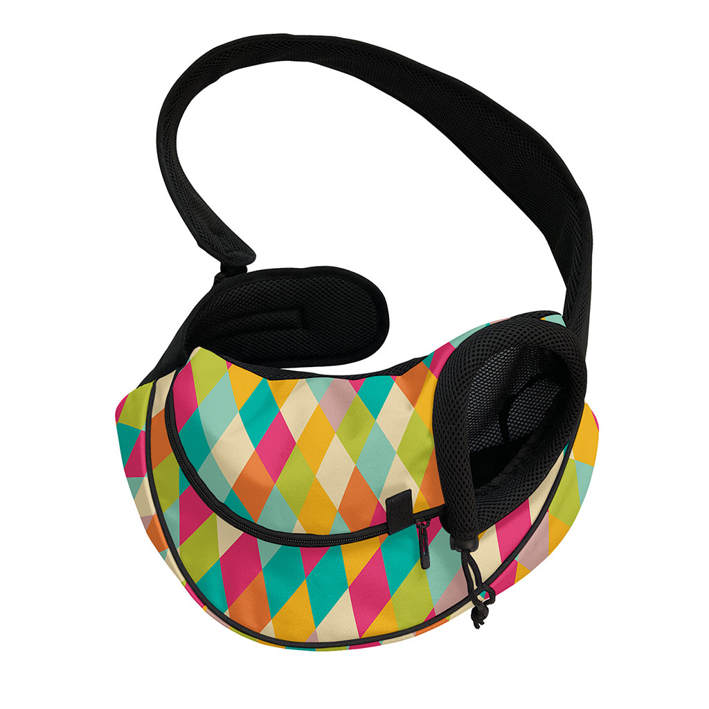 Retro Harlequin Pattern Print Pet Sling Carrier