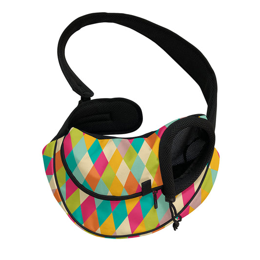 Retro Harlequin Pattern Print Pet Sling Carrier