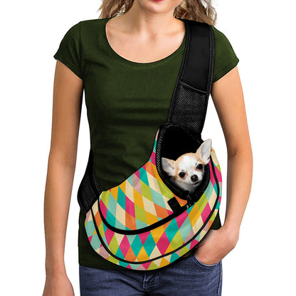 Retro Harlequin Pattern Print Pet Sling Carrier