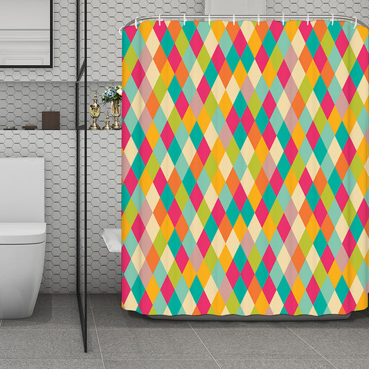 Retro Harlequin Pattern Print Polyester Shower Curtain