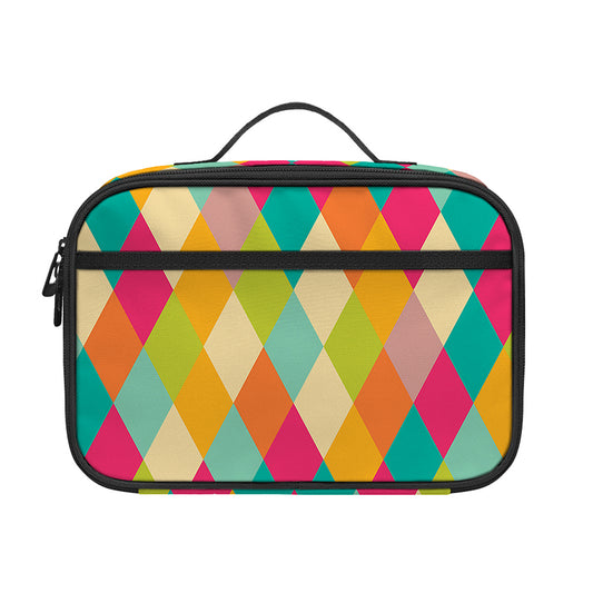 Retro Harlequin Pattern Print Portable Lunch Bag