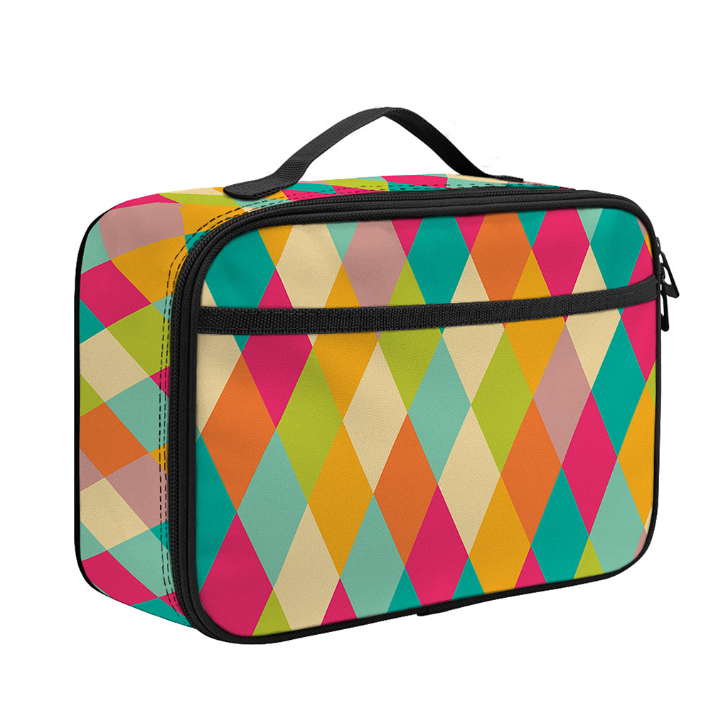 Retro Harlequin Pattern Print Portable Lunch Bag
