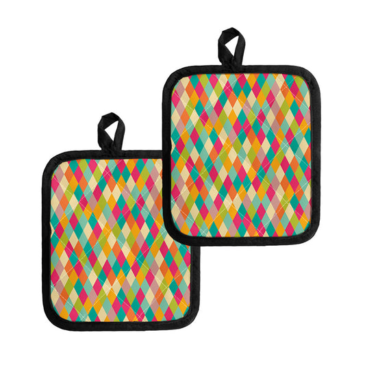 Retro Harlequin Pattern Print Pot Holders