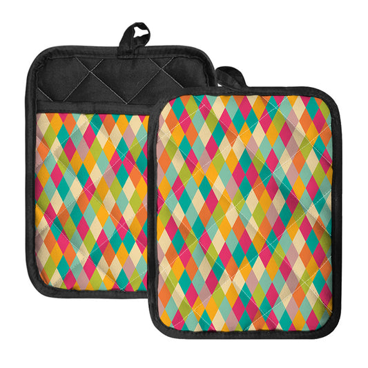 Retro Harlequin Pattern Print Pot Holders With Pocket