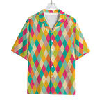 Retro Harlequin Pattern Print Rayon Hawaiian Shirt