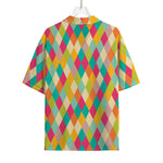 Retro Harlequin Pattern Print Rayon Hawaiian Shirt